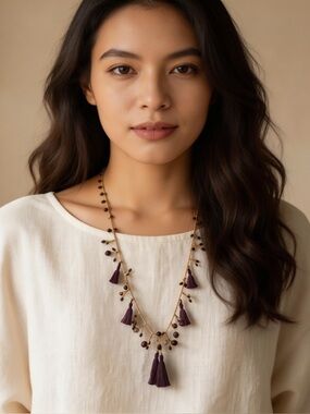 🌸Chan Luu Brown & Gold Tassel Necklace